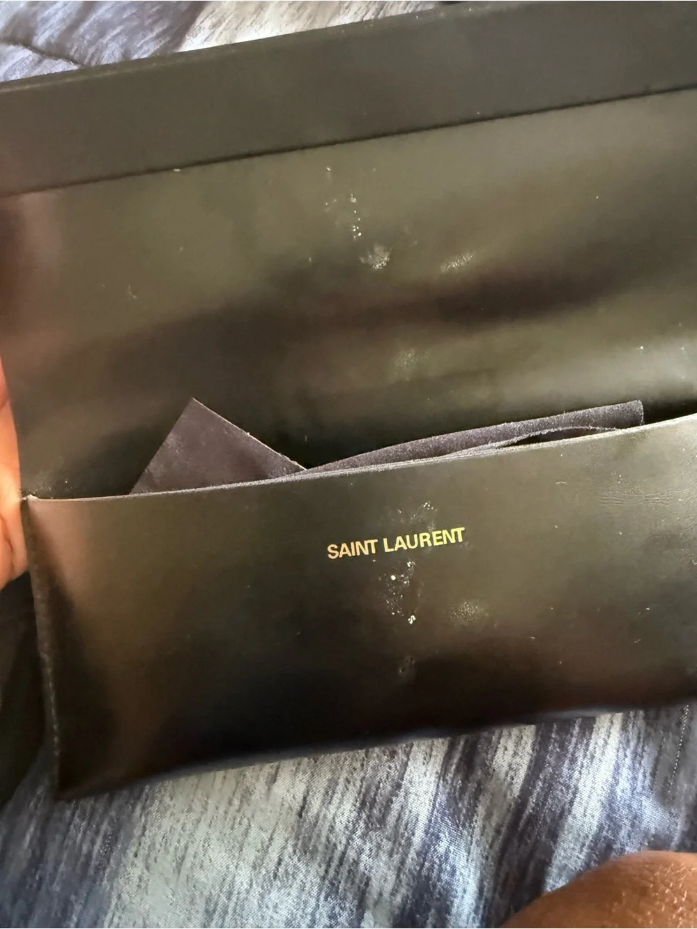 Saint Laurent Black Frame Sunglasses with Purple Mirrored Lenses